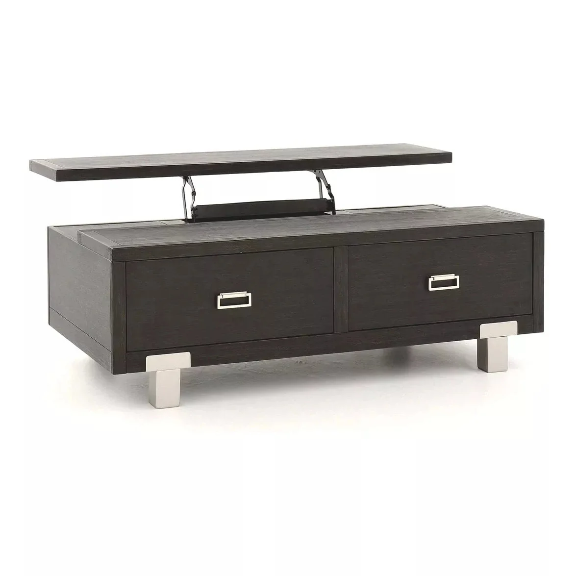 Benzara 2 Drawer Wooden Rectangular Lift Top Cocktail Table With Metal Feet, Black BM226561 - Image 2