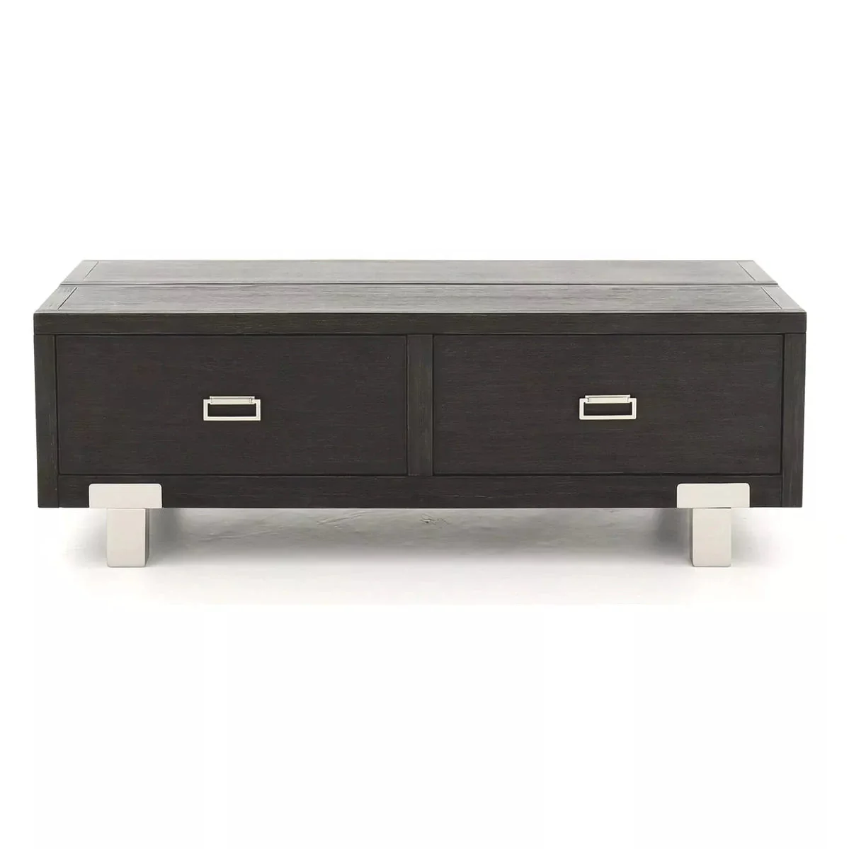 Benzara 2 Drawer Wooden Rectangular Lift Top Cocktail Table With Metal Feet, Black BM226561 - Image 3