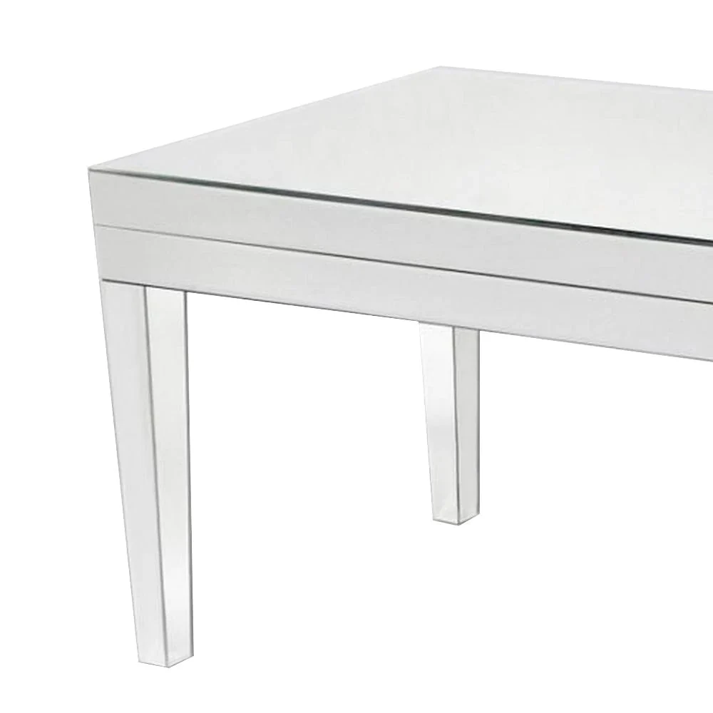 Benzara 21 Inch Beveled Mirror Wood Coffee Table, Silver BM229410 - Image 2