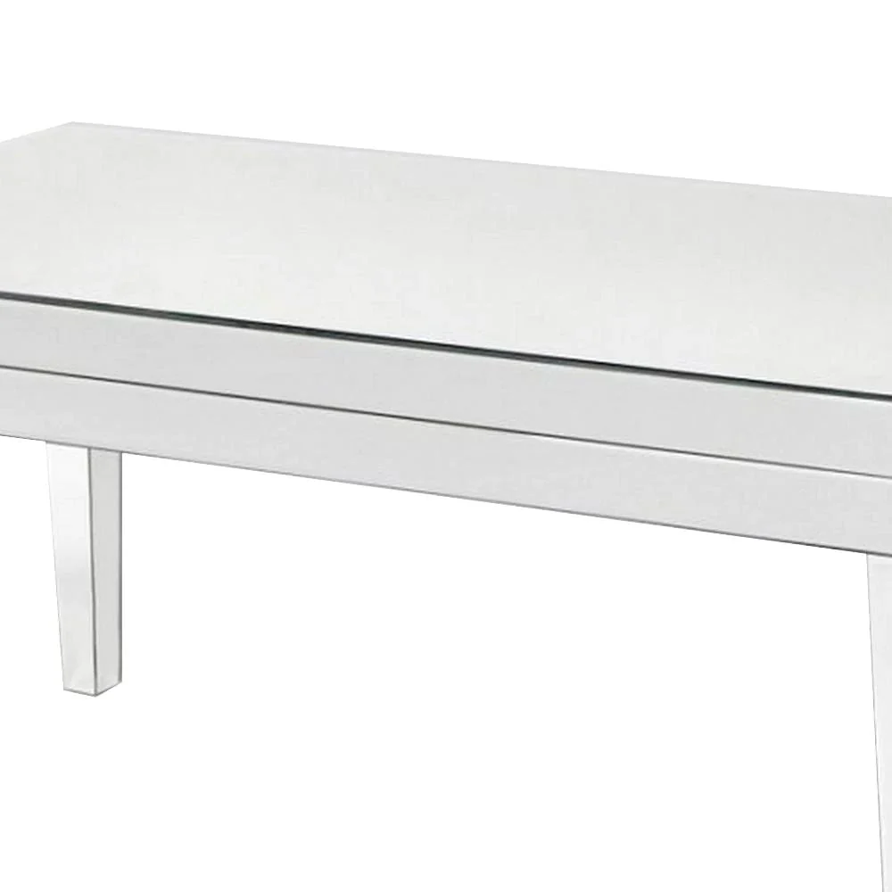 Benzara 21 Inch Beveled Mirror Wood Coffee Table, Silver BM229410 - Image 4
