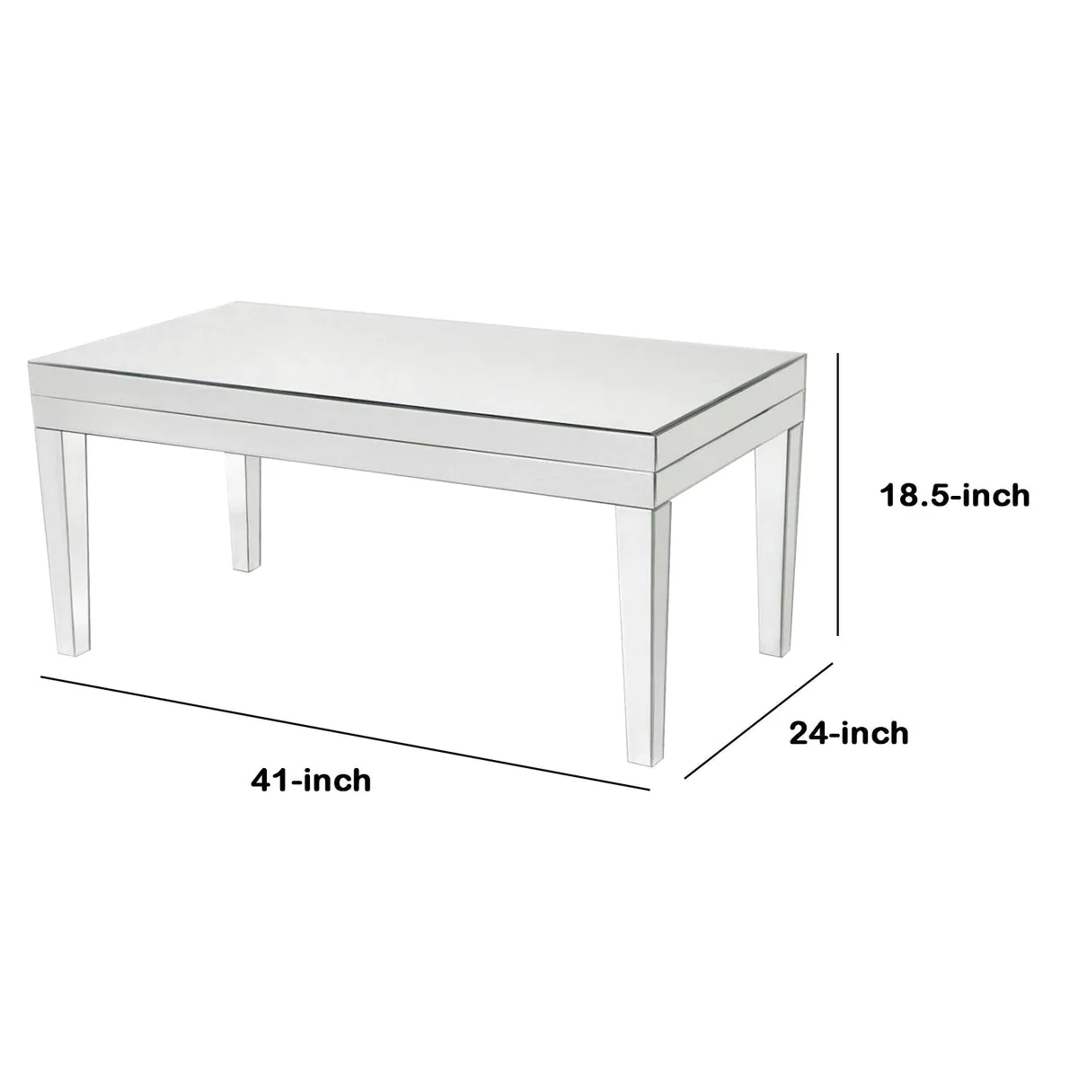 Benzara 21 Inch Beveled Mirror Wood Coffee Table, Silver BM229410 - Image 5