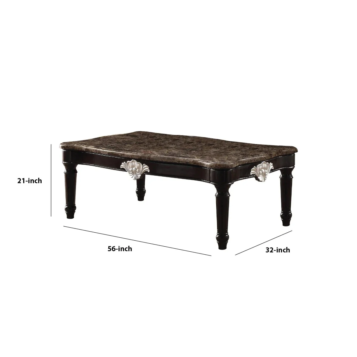 Benzara 21" Rectangular Textured Marble Top Coffee Table, Brown BM186985 - Image 5