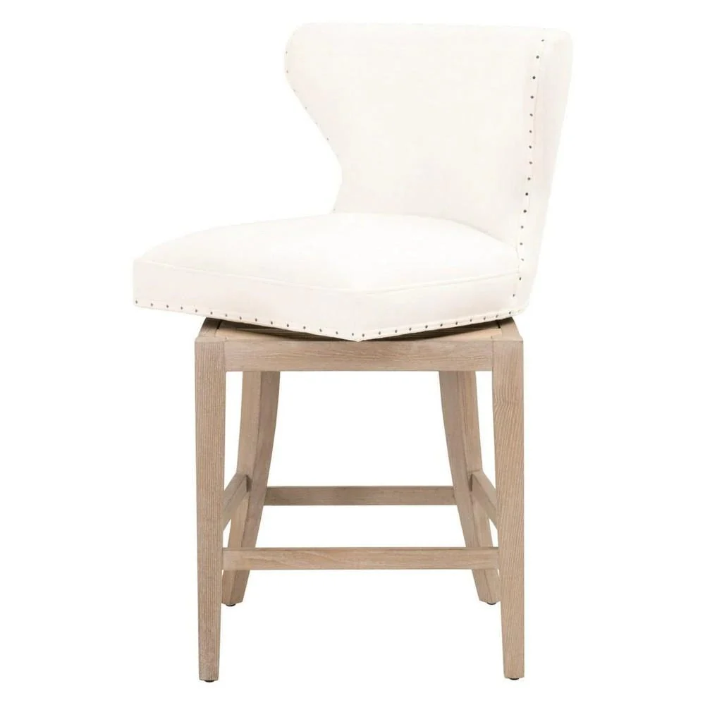 Benzara 26.5 Inches Fabric Padded Swivel Counter Stool, White BM233010 - Image 3