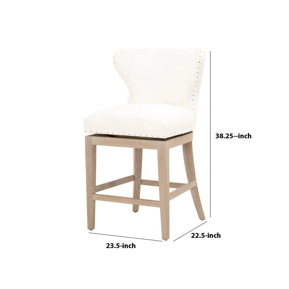 Benzara 26.5 Inches Fabric Padded Swivel Counter Stool, White BM233010 - Image 5