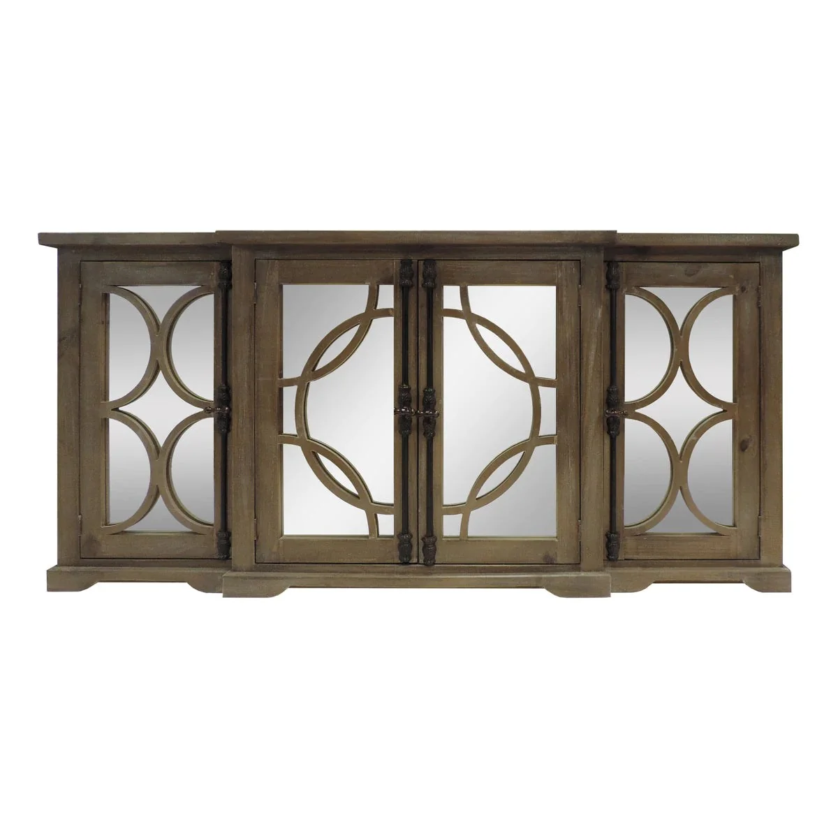 Benzara 4 Door Wooden Console With Circled Design Mirrored Front, Brown UPT-624024792 - Image 2