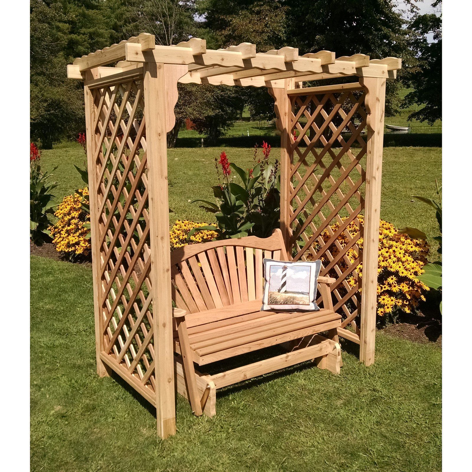A & L Furniture Amish Handcrafted Cedar Wood Covington Arbor w/ Glider