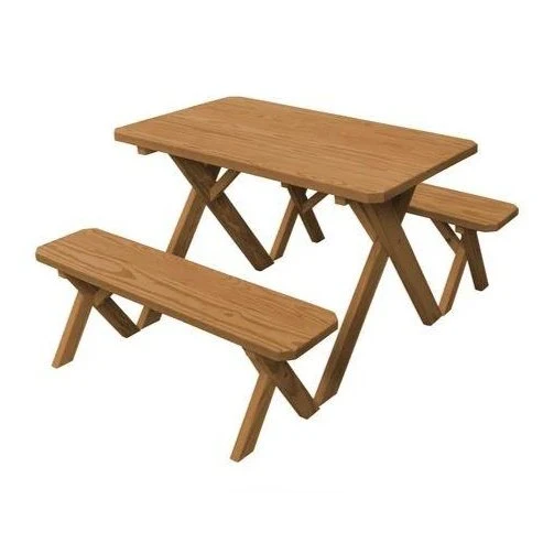 A & L Furniture Cross-leg Table w/2 Benches - Specify for FREE 2" Umbrella Hole - Image 6