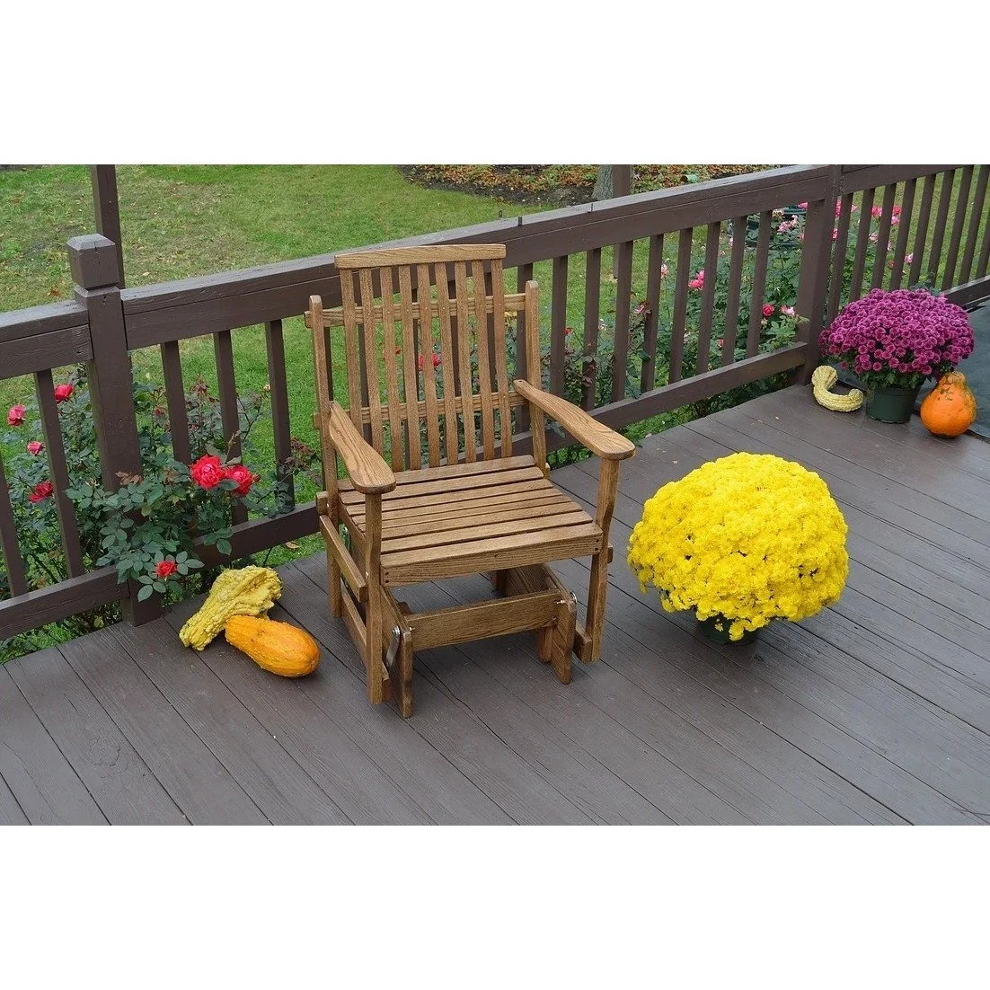 A & L Furniture Handcrafted Amish Bent Oak Glider Chair - Image 2