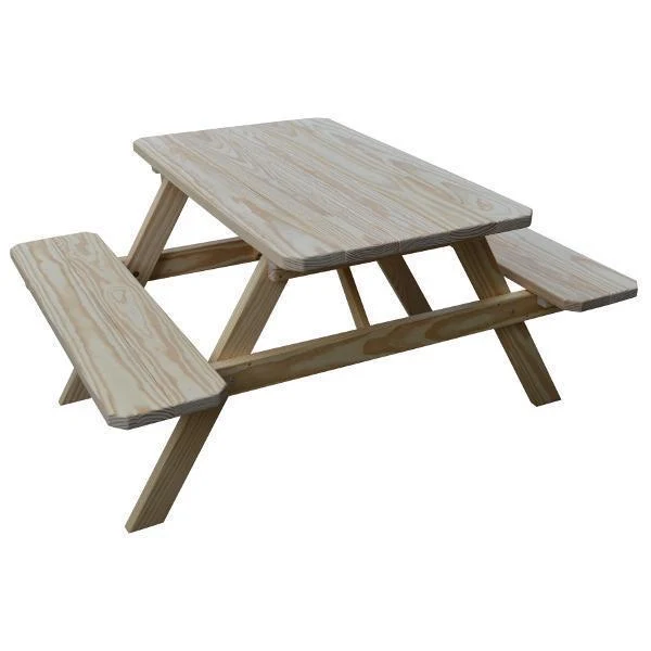 A & L Furniture Yellow Pine Picnic Table With Attached Benches Unfinished - Image 3