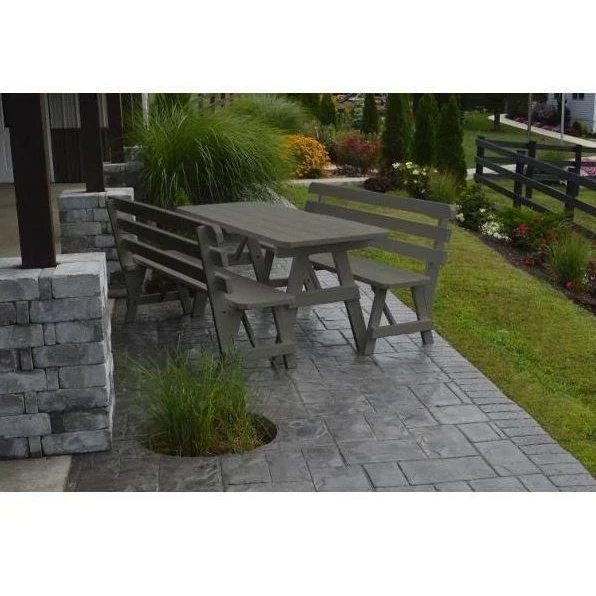 A & L Furniture Yellow Pine Table w/2 Backed Benches Black - Image 3