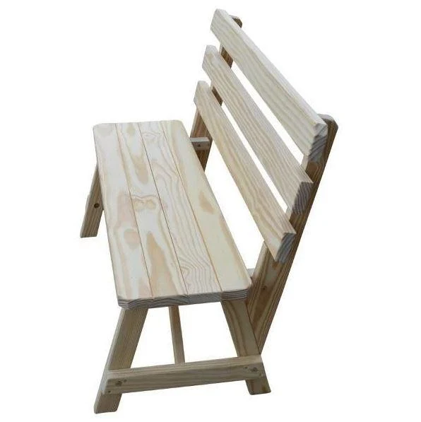 A & L Furniture Yellow Pine Traditional Backed Bench Only - Image 3