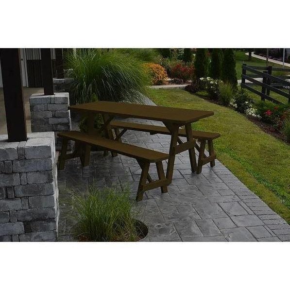 A & L Furniture Yellow Pine Traditional Table w/2 Benches Black - Image 8