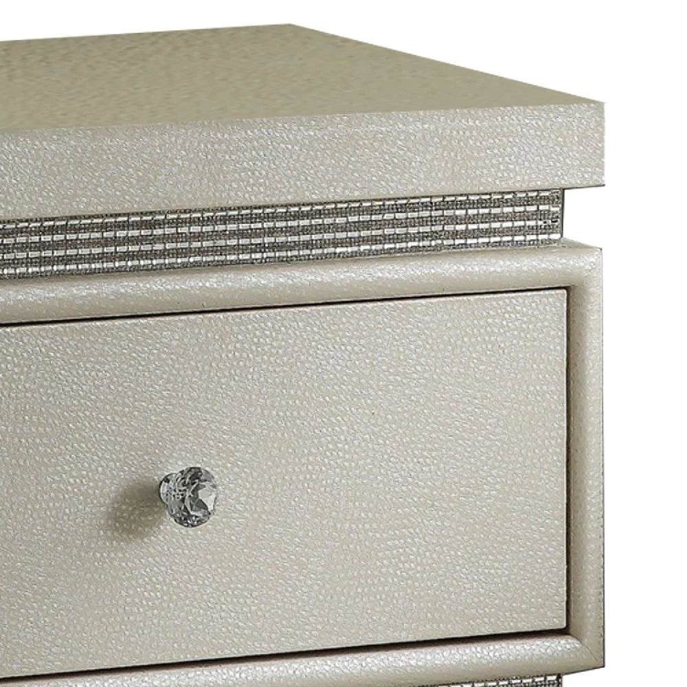 Benzara Accent Table With 2 Drawers And Faux Leather Wrapping, Cream BM250290 - Image 3