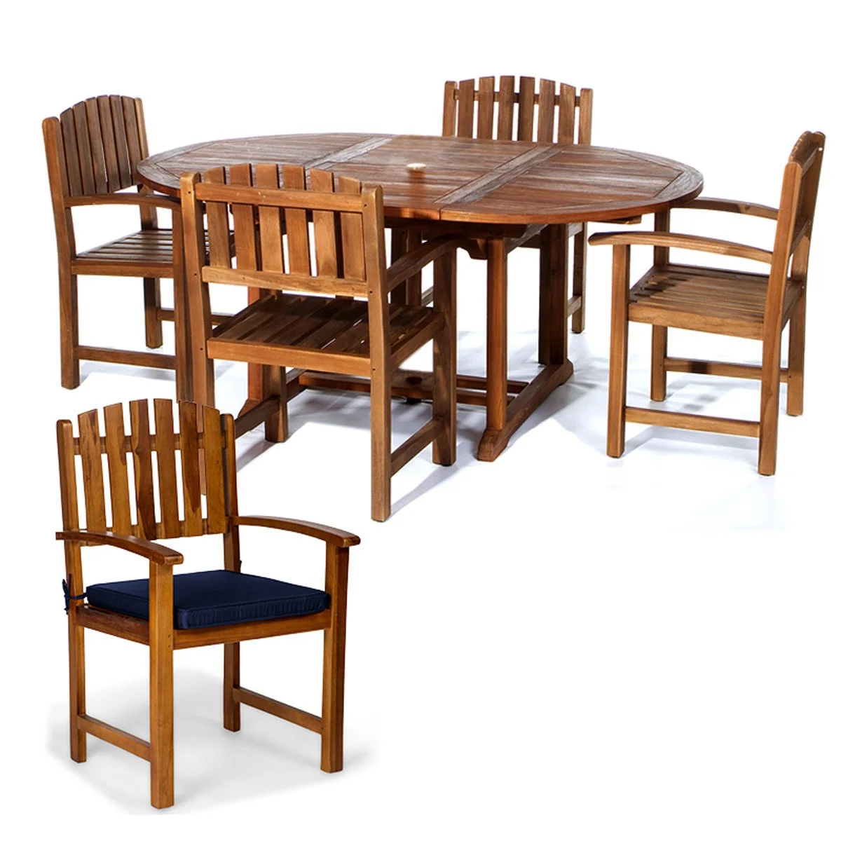All Things Cedar 5-Piece Oval Extension Table Dining Chair Set with Blue Cushions TE70-20-B - Image 2