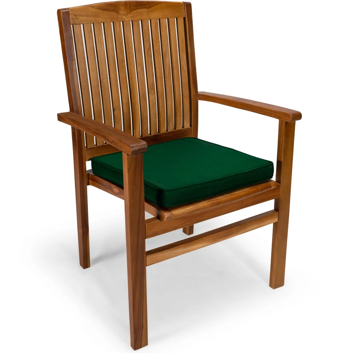 All Things Cedar 7-Piece Twin Butterfly Leaf Teak Extension Table Stacking Chair Set with Green Cushions TE90-24-G - Image 3