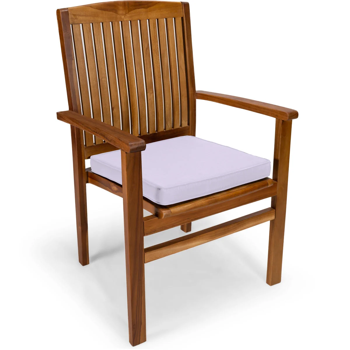 All Things Cedar 7-Piece Twin Butterfly Leaf Teak Extension Table Stacking Chair Set with Royal White Cushions TE90-24-RW - Image 3