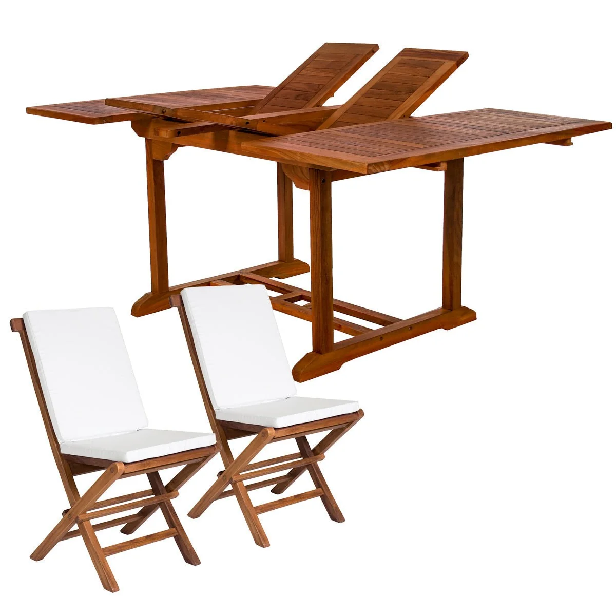 All Things Cedar 9-Piece Butterfly Extension Table Folding Chair Set with White Cushions TD72-22-W - Image 2