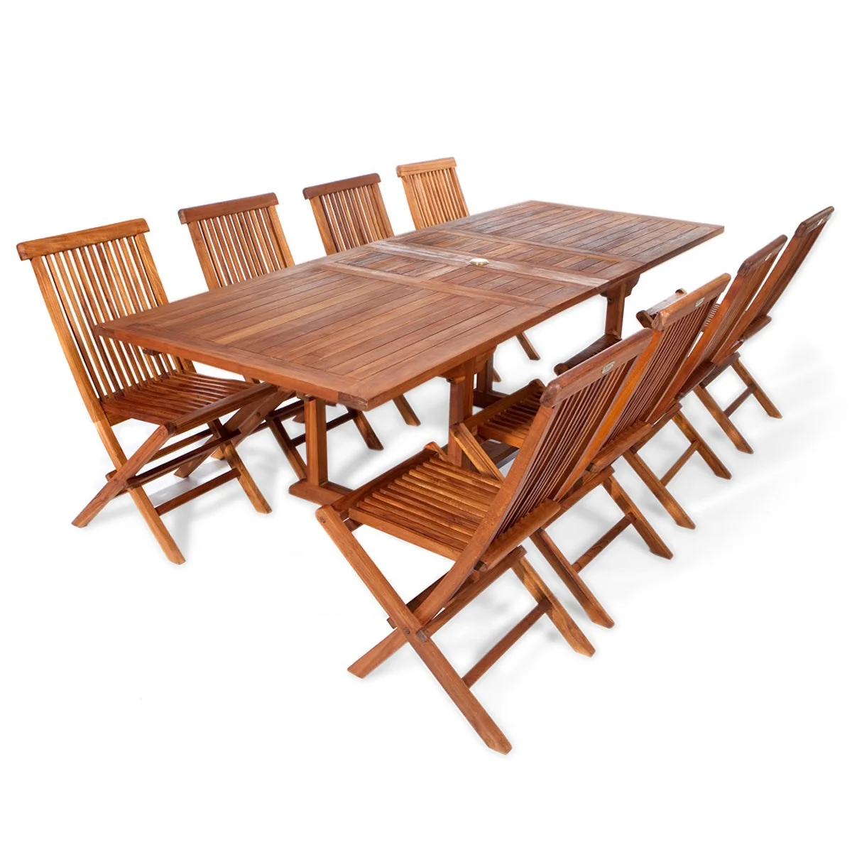 All Things Cedar 9-Piece Twin Butterfly Leaf Teak Extension Table Folding Chair Set TE90-22 - Image 2