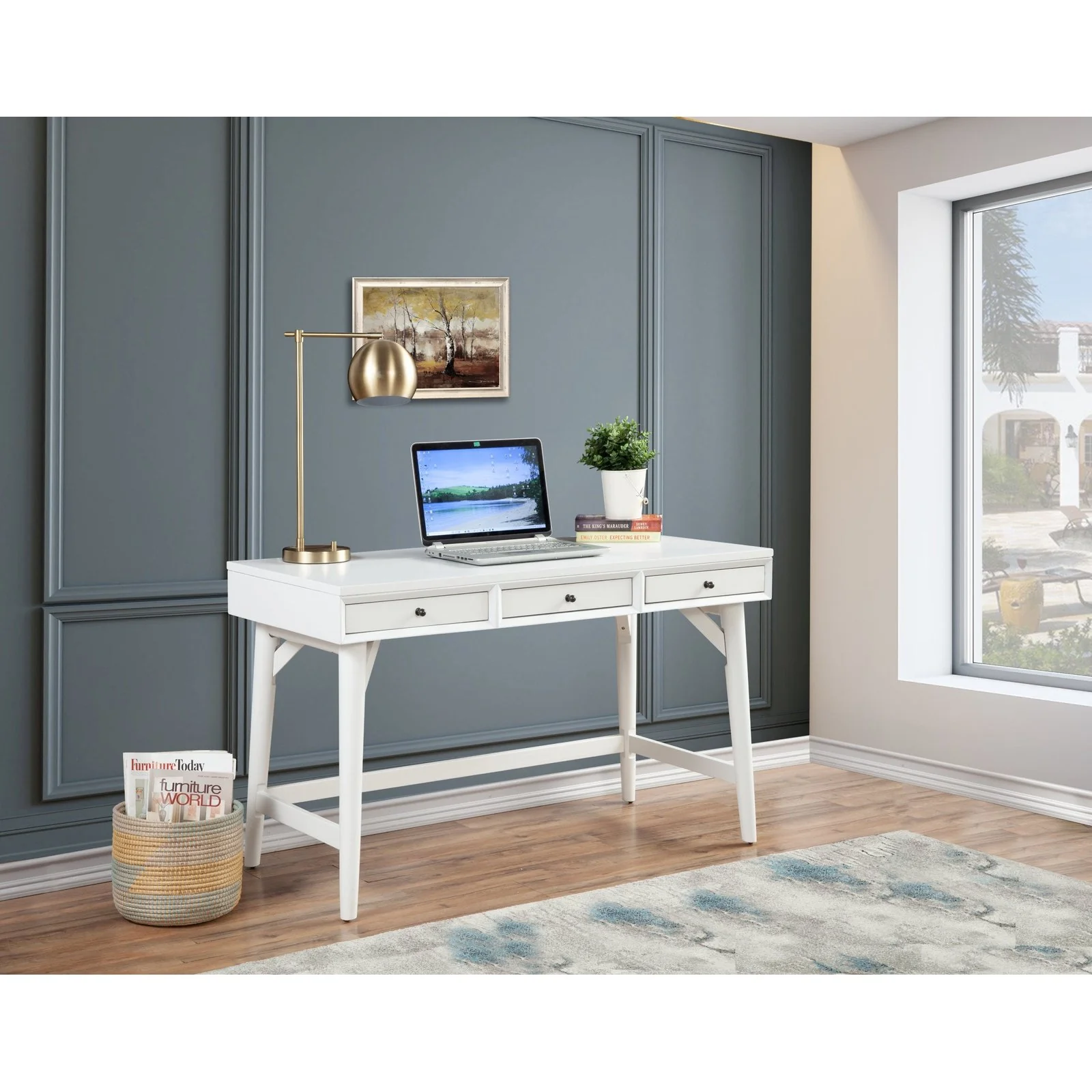 Alpine Furniture Flynn Large Desk, White 966-W-66 - Image 3