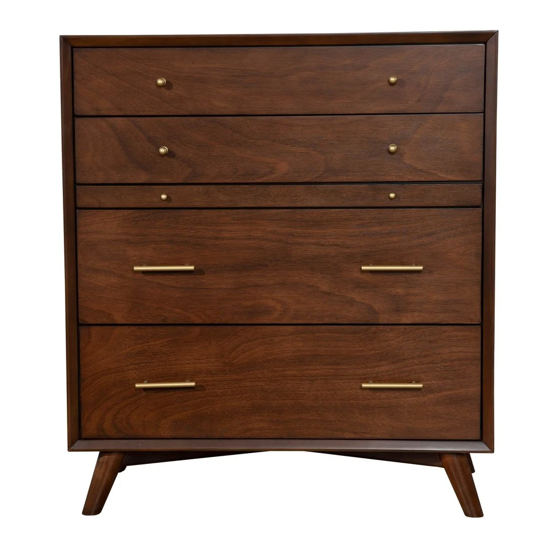 Alpine Furniture Flynn Mid Century Modern 4 Drawer Multifunction Chest w/Pull Out Tray, Walnut 966WAL-05 - Image 2