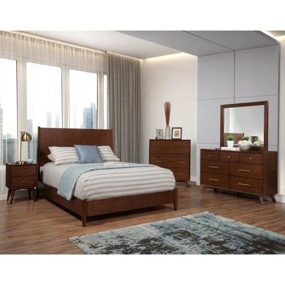 Alpine Furniture Flynn Mid Century Modern Queen Panel Bed, Walnut 966WAL-01Q - Image 4