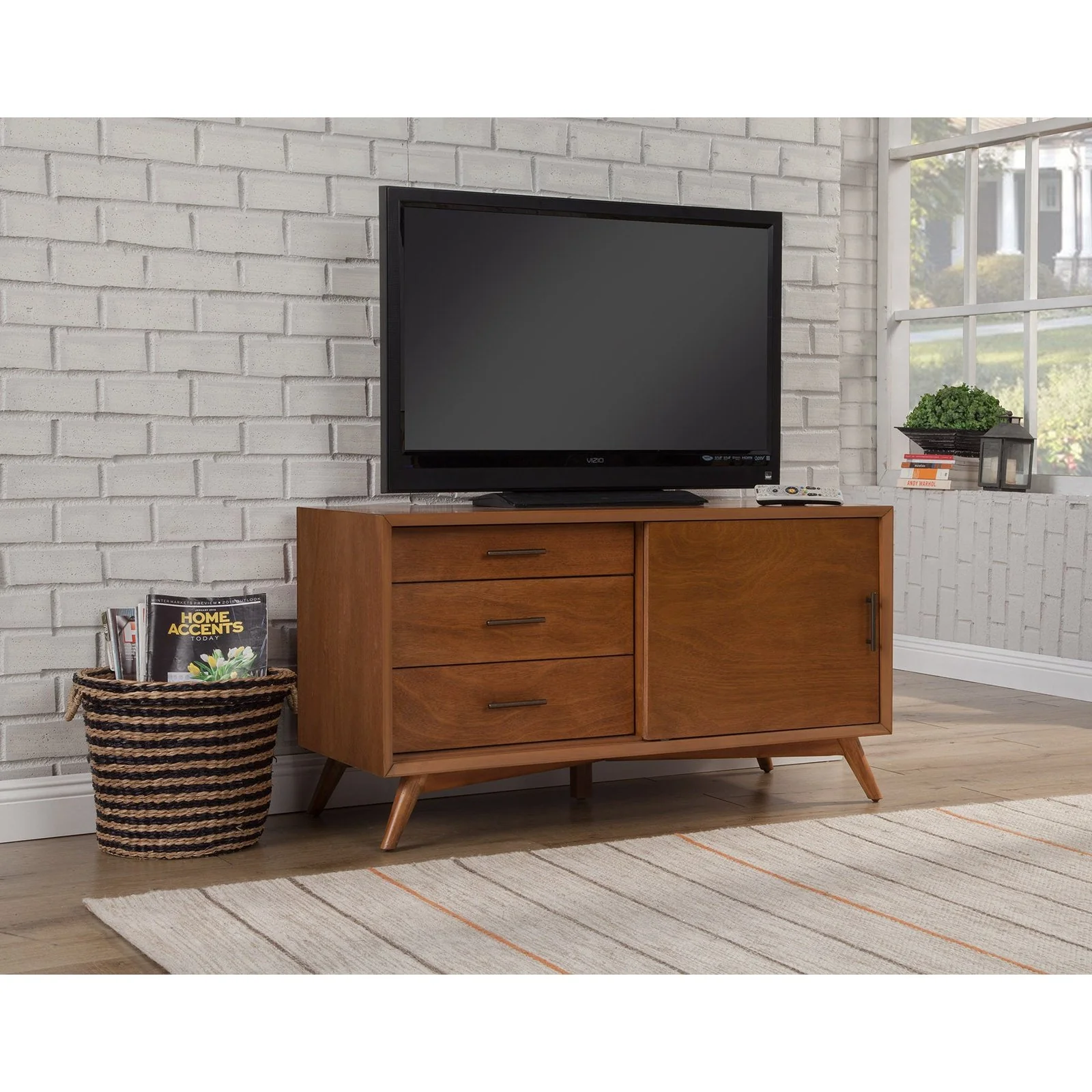 Alpine Furniture Flynn Small TV Console, Acorn 966-15