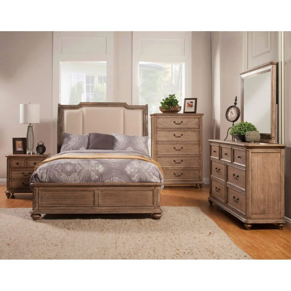 Alpine Furniture Melbourne Queen Sleigh Bed w/Upholstered Headboard, French Truffle 1200-01Q - Image 4
