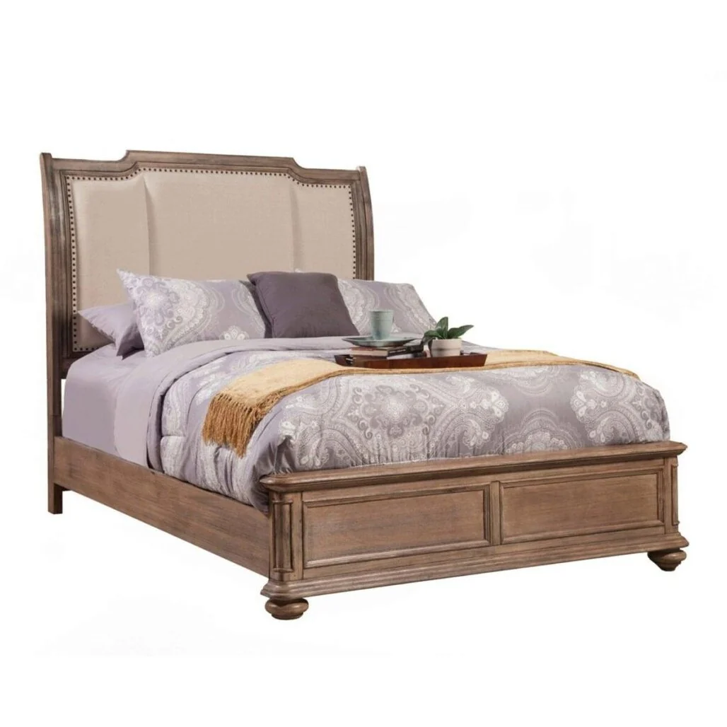 Alpine Furniture Melbourne Standard King Sleigh Bed w/Upholstered Headboard, French Truffle 1200-07EK - Image 2