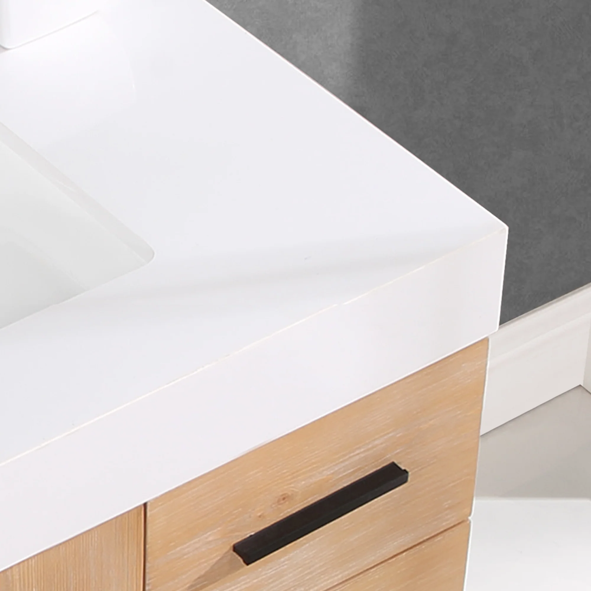 Altair Design Bianco 36" Single Bathroom Vanity in Light Brown with Matte Black Support Base and White Composite Stone Countertop - Image 8