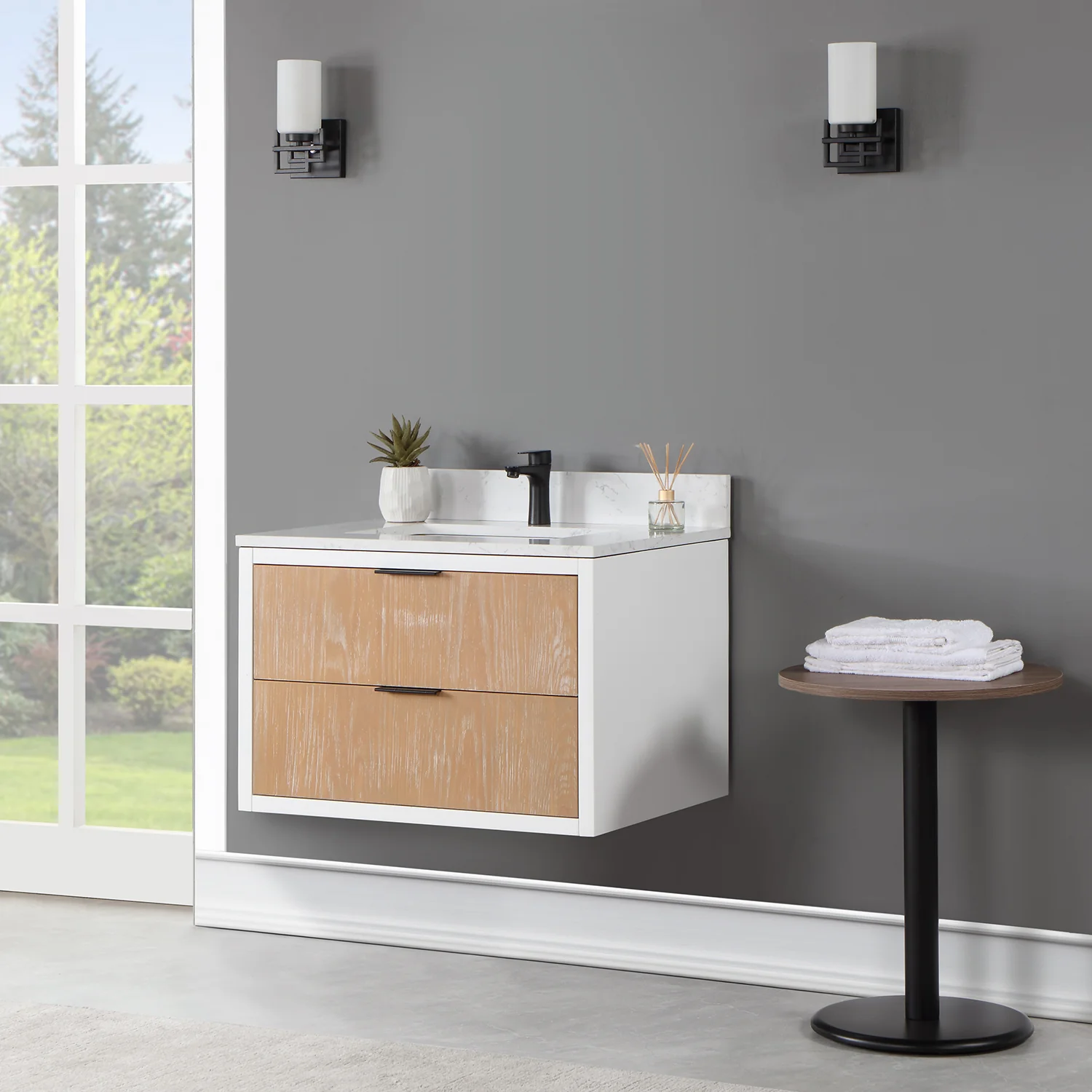 Altair Design Dione 30" Single Bathroom Vanity in Weathered Pine with Aosta White Composite Stone Countertop - Image 11