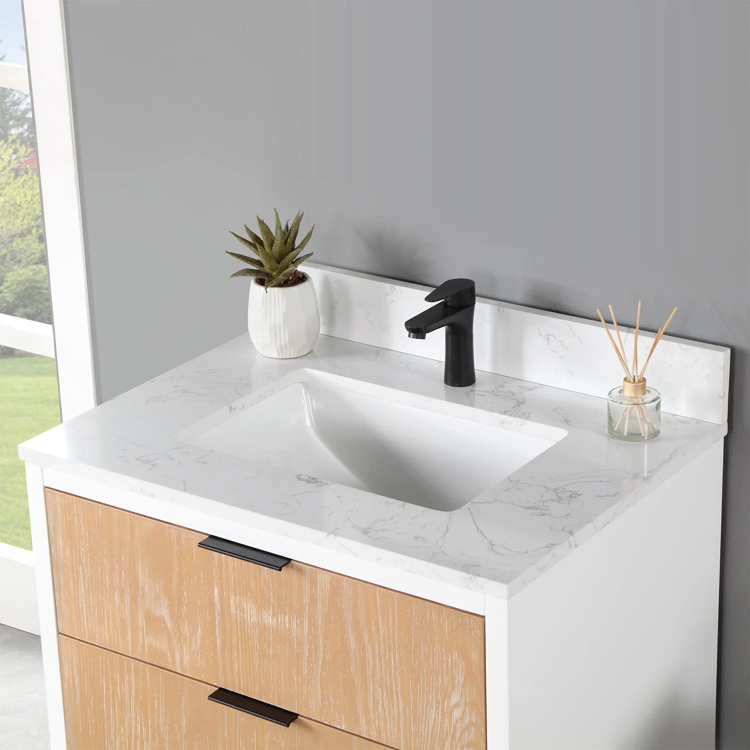 Altair Design Dione 30" Single Bathroom Vanity in Weathered Pine with Aosta White Composite Stone Countertop - Image 16