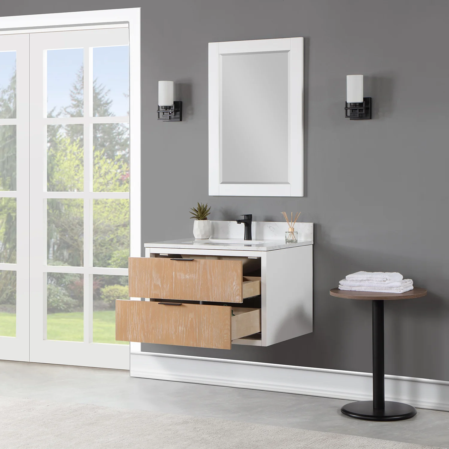 Altair Design Dione 30" Single Bathroom Vanity in Weathered Pine with Aosta White Composite Stone Countertop - Image 5