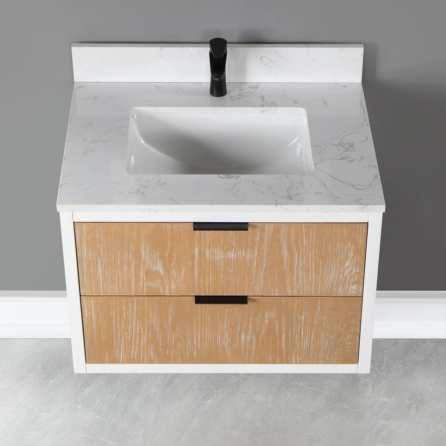 Altair Design Dione 30" Single Bathroom Vanity in Weathered Pine with Aosta White Composite Stone Countertop - Image 7