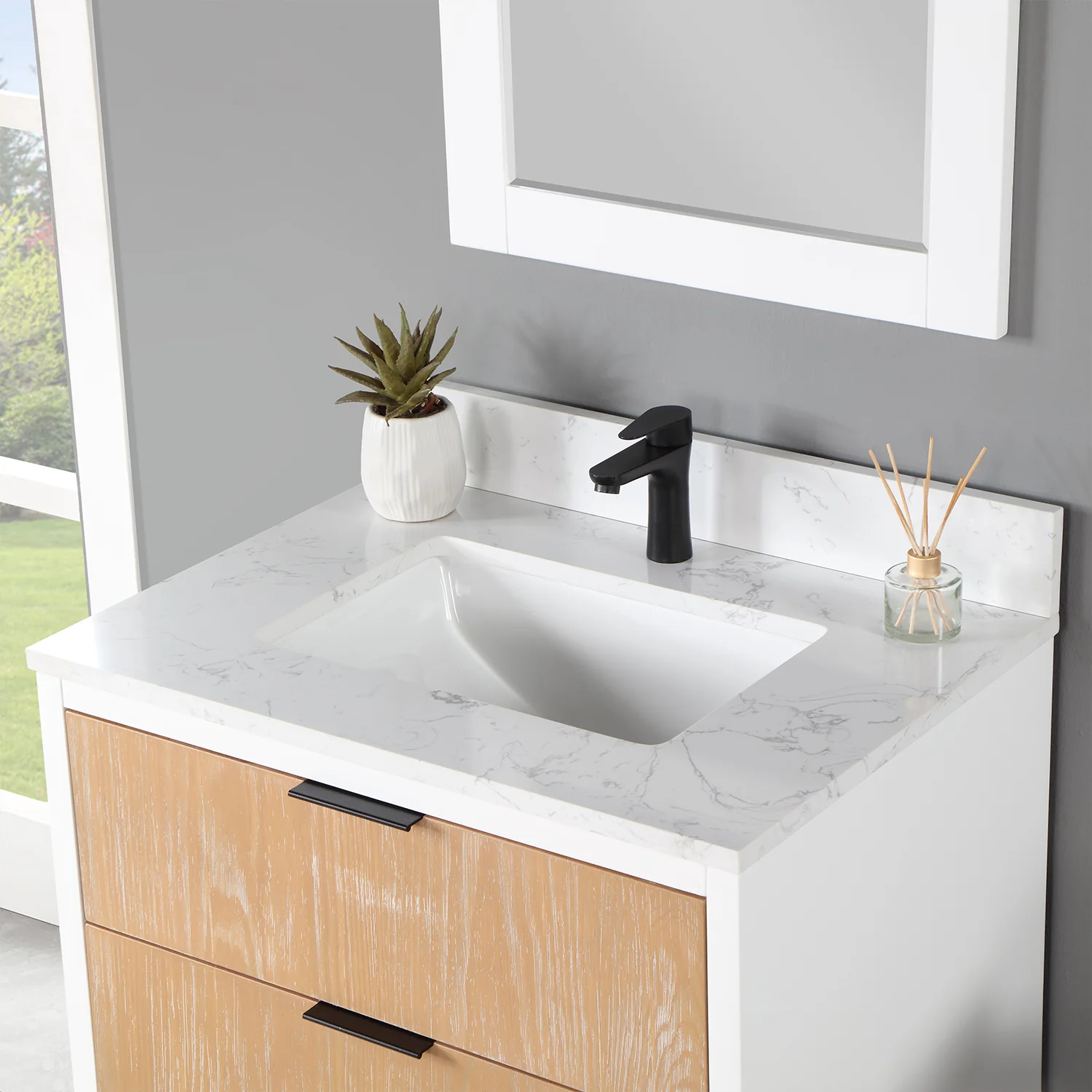 Altair Design Dione 30" Single Bathroom Vanity in Weathered Pine with Aosta White Composite Stone Countertop - Image 8