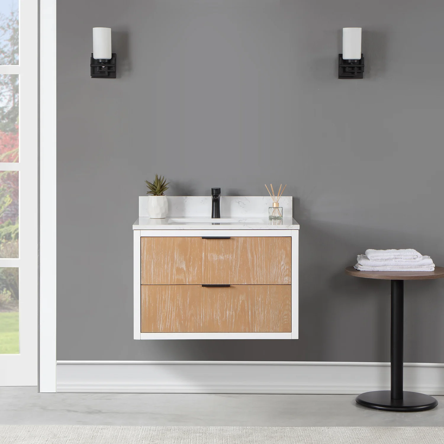 Altair Design Dione 30" Single Bathroom Vanity in Weathered Pine with Aosta White Composite Stone Countertop - Image 9