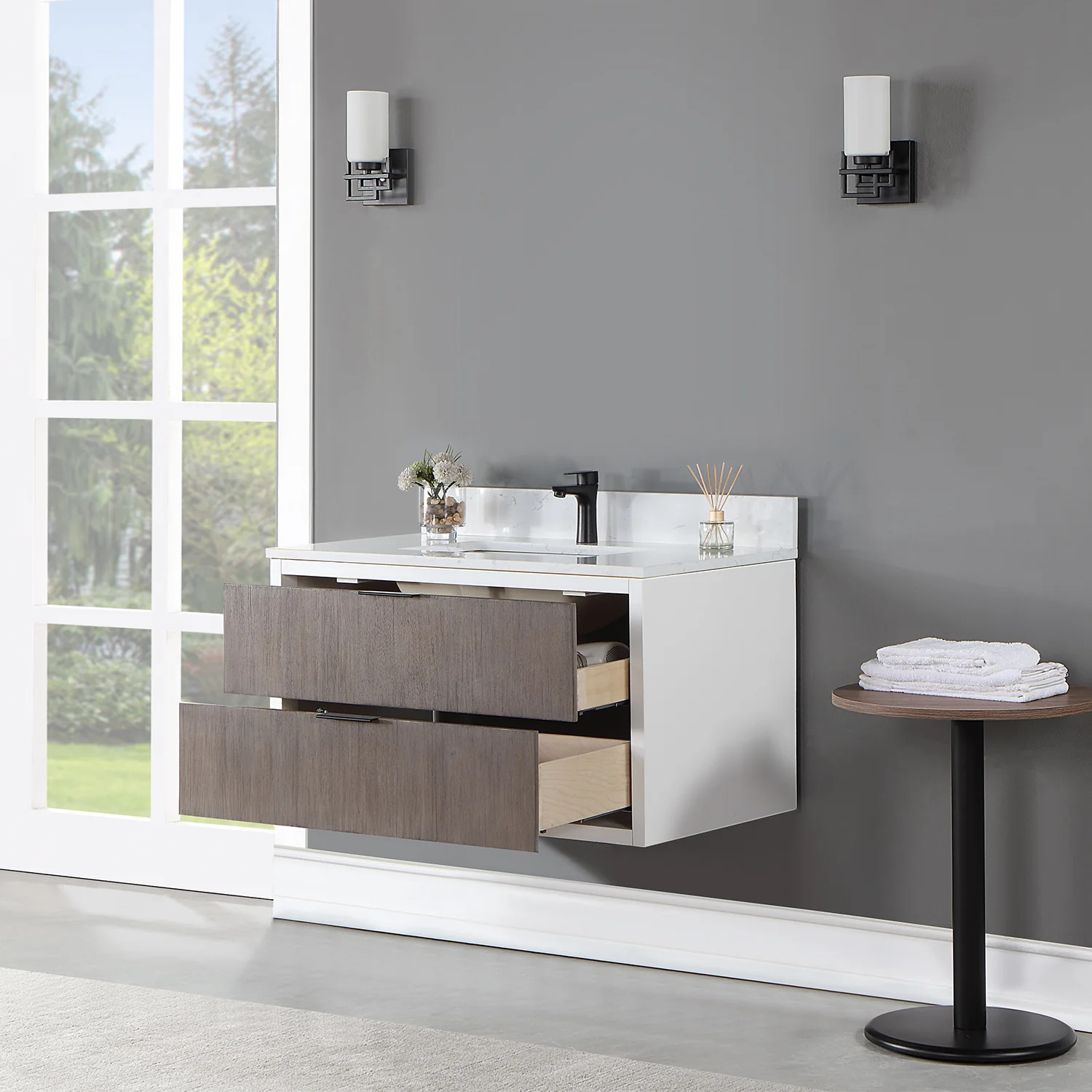 Altair Design Dione 36" Single Bathroom Vanity in Classical Gray with Aosta White Composite Stone Countertop - Image 13