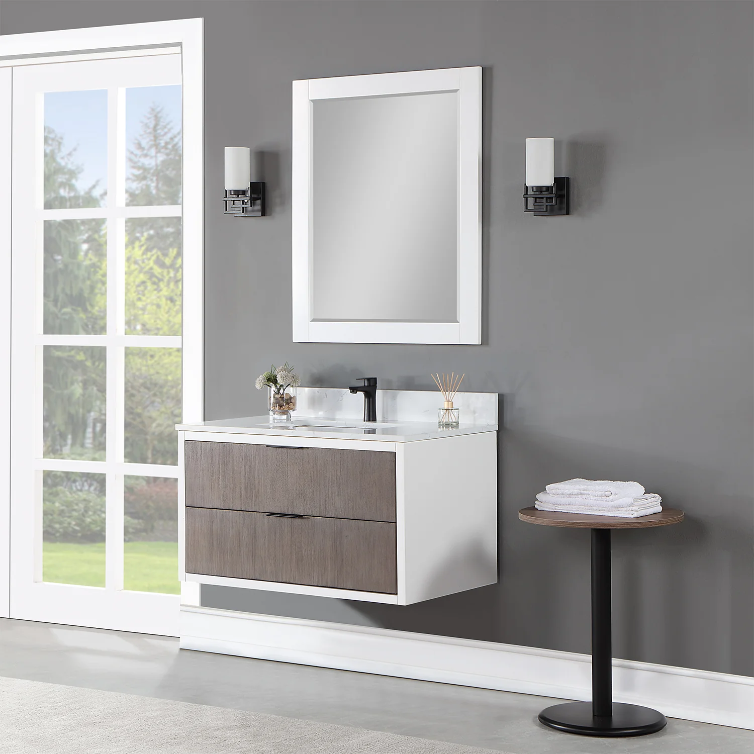 Altair Design Dione 36" Single Bathroom Vanity in Classical Gray with Aosta White Composite Stone Countertop - Image 3