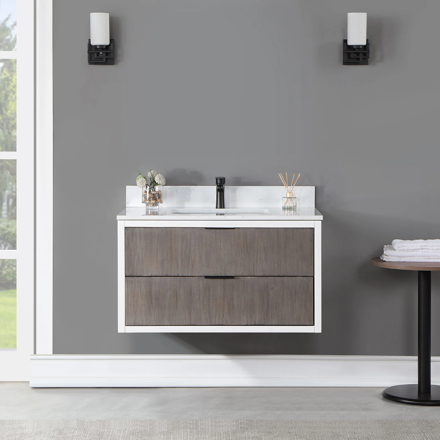 Altair Design Dione 36" Single Bathroom Vanity in Classical Gray with Aosta White Composite Stone Countertop - Image 9