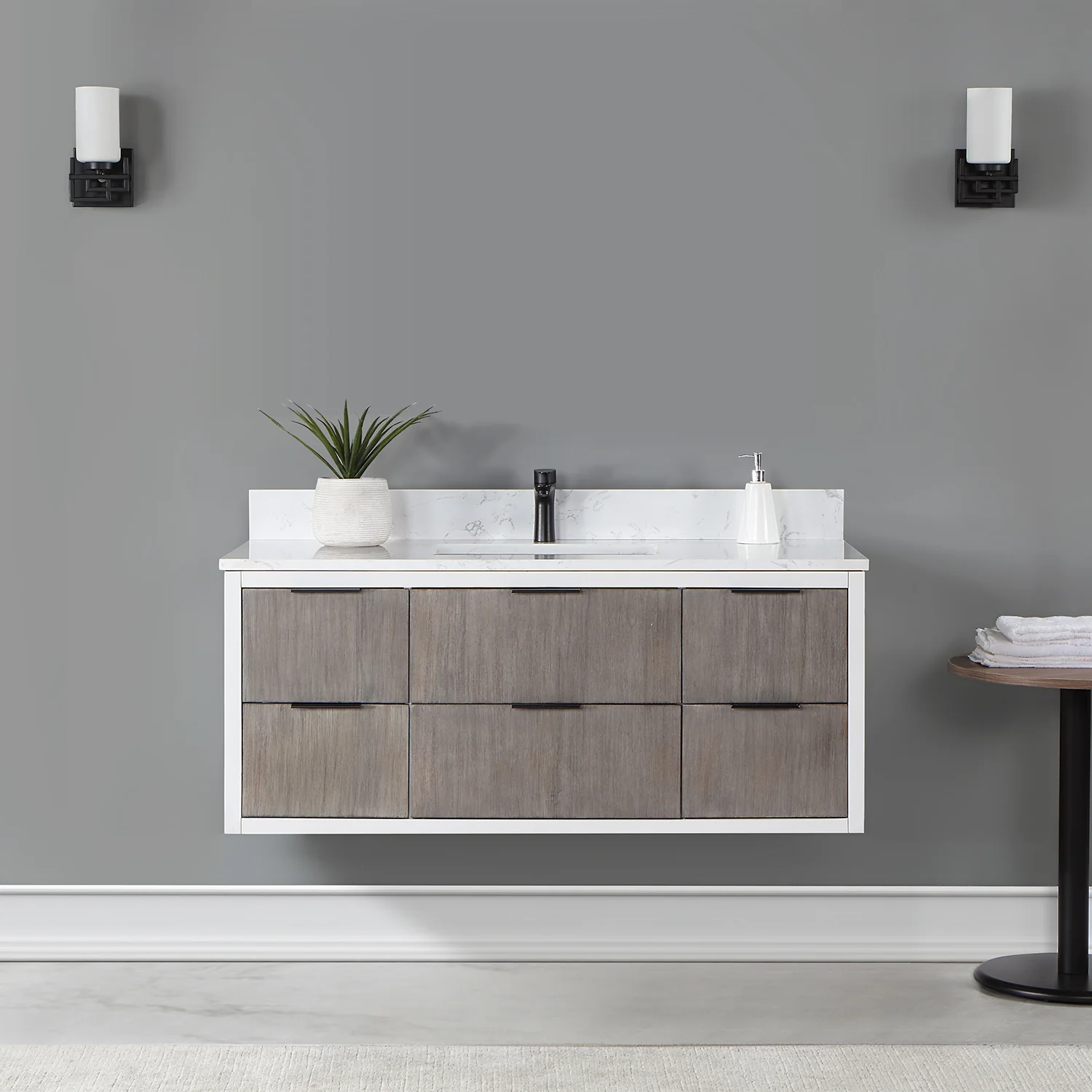 Altair Design Dione 48" Single Bathroom Vanity in Classical Gray with Aosta White Composite Stone Countertop - Image 9