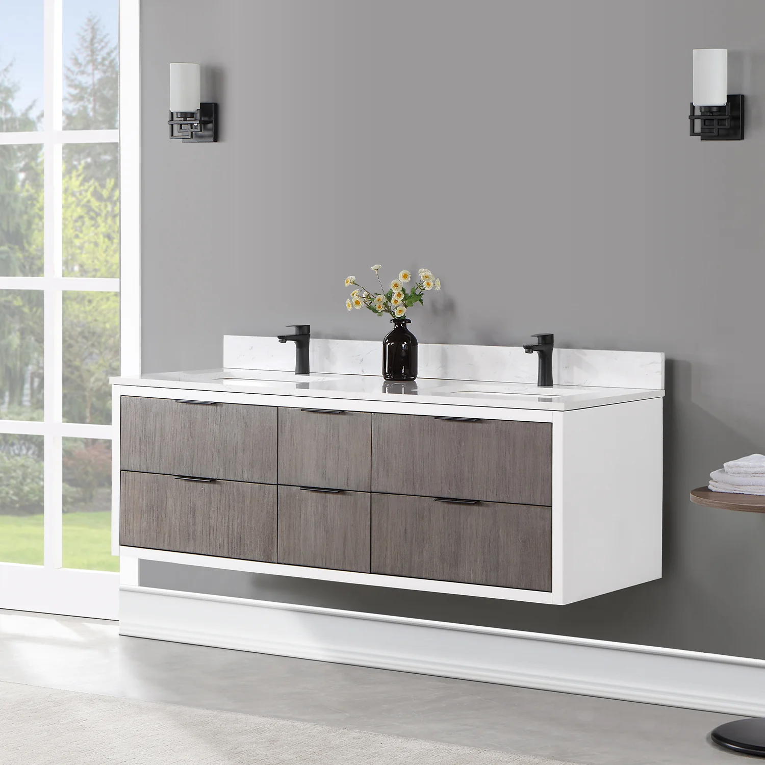 Altair Design Dione 60" Double Bathroom Vanity in Classical Gray with Aosta White Composite Stone Countertop - Image 11