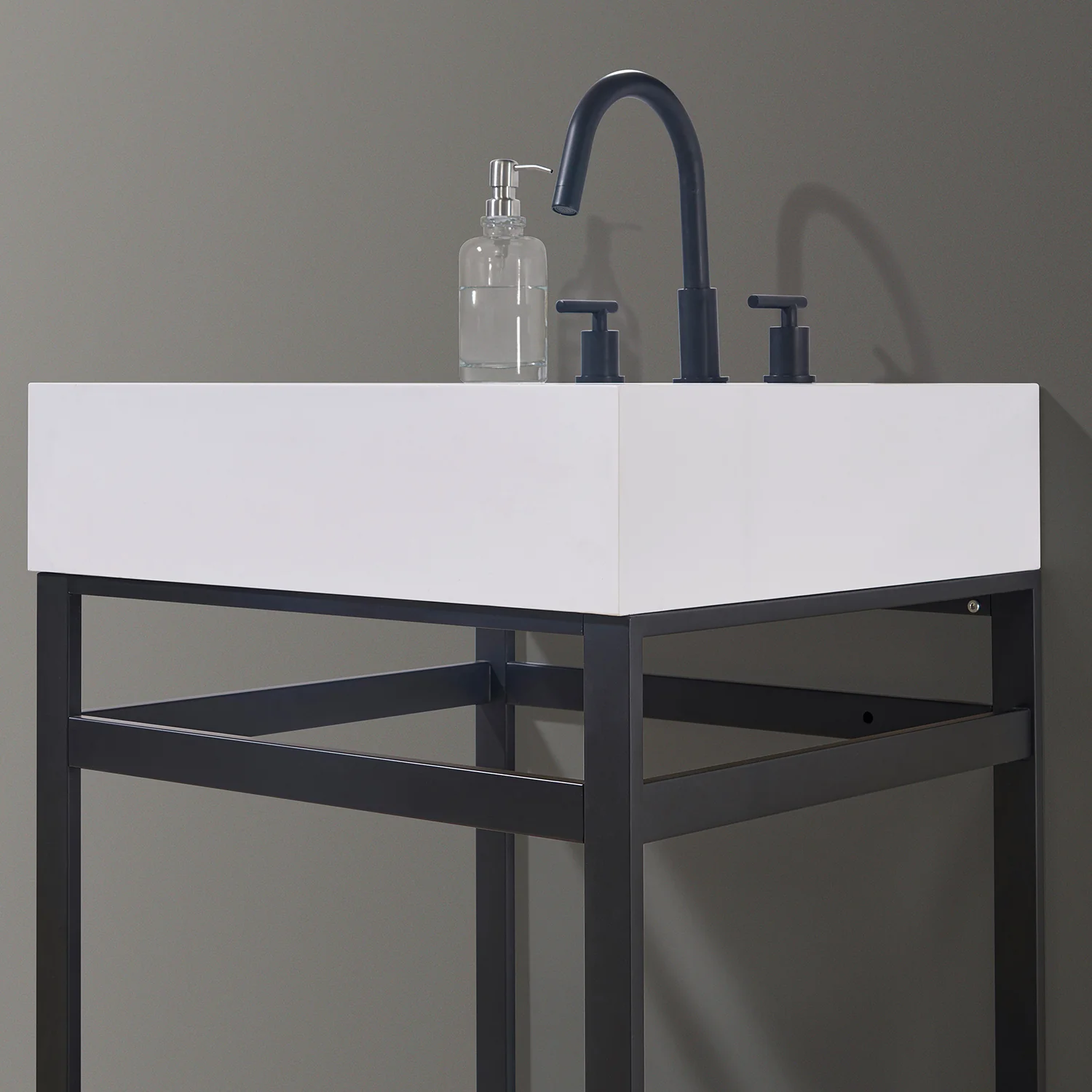 Altair Design Edolo 24" Single Stainless Steel Vanity Console in Matt Black with Snow White Stone Countertop - Image 6