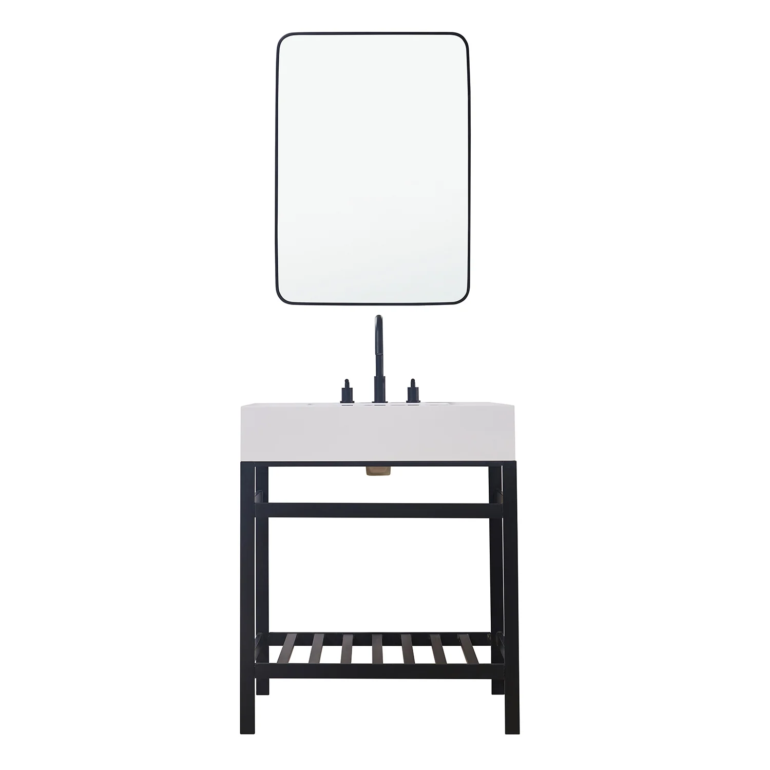 Altair Design Edolo 30" Single Stainless Steel Vanity Console in Matt Black with Snow White Stone Countertop - Image 2
