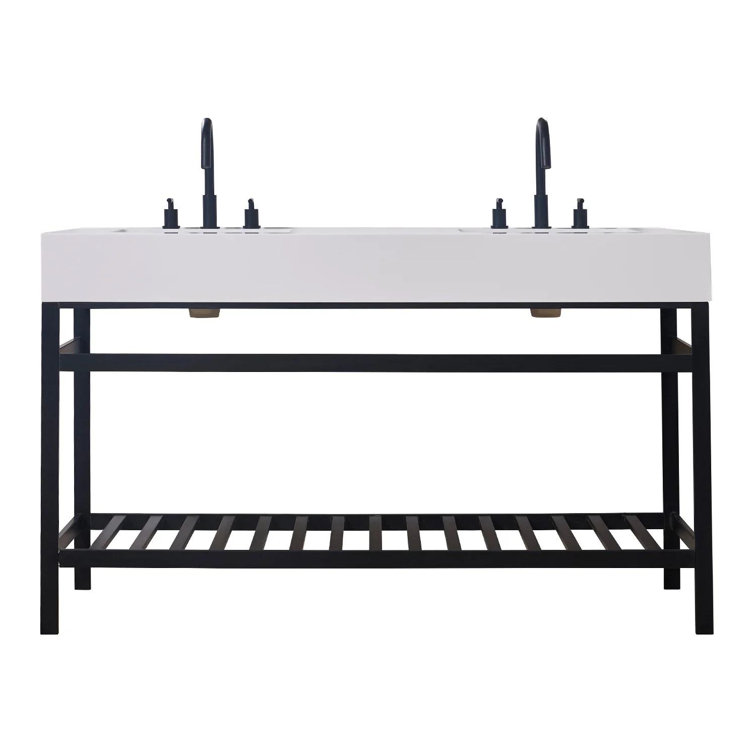 Altair Design Edolo 60" Double Stainless Steel Vanity Console in Matt Black with Snow White Stone Countertop - Image 8