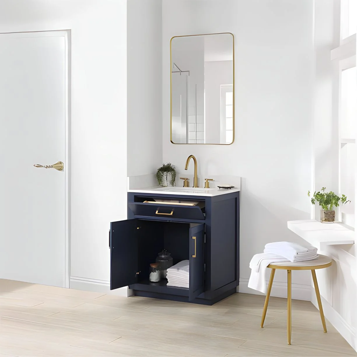 Altair Design Gavino 30" Single Bathroom Vanity in Royal Blue with Grain White Composite Stone Countertop - Image 8