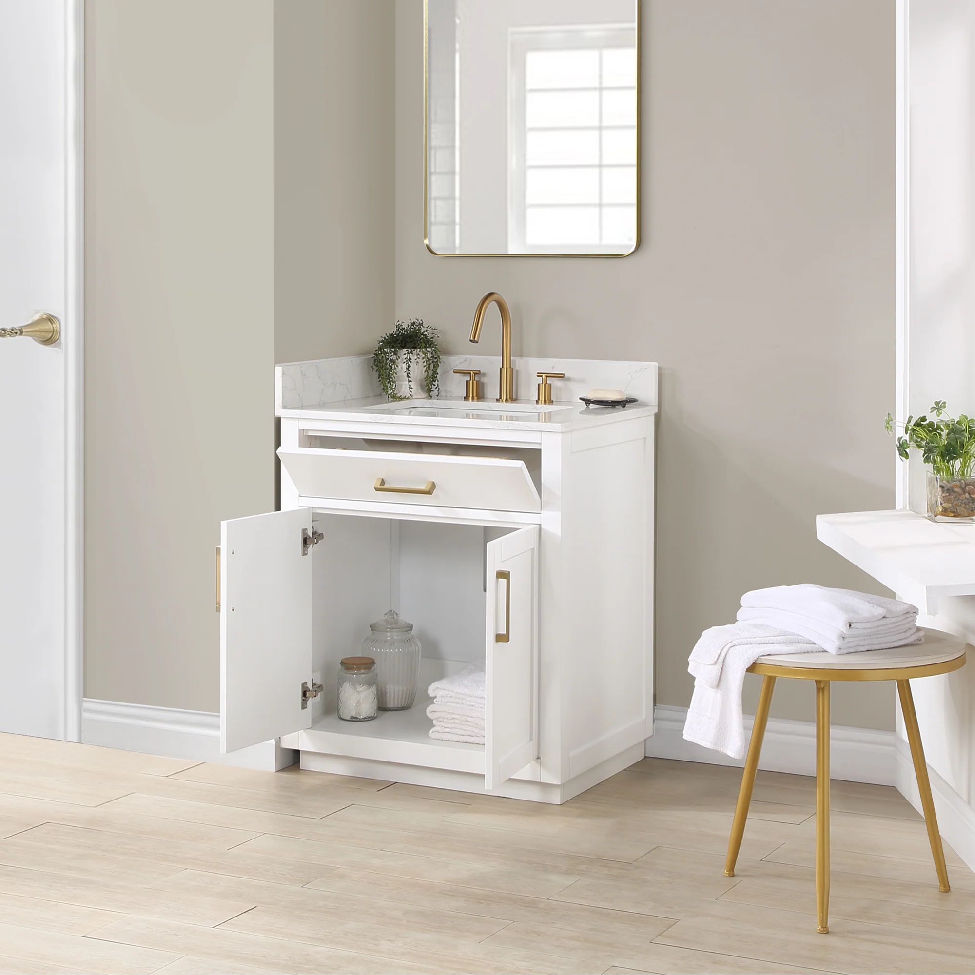 Altair Design Gavino 30" Single Bathroom Vanity in White with Grain White Composite Stone Countertop - Image 10