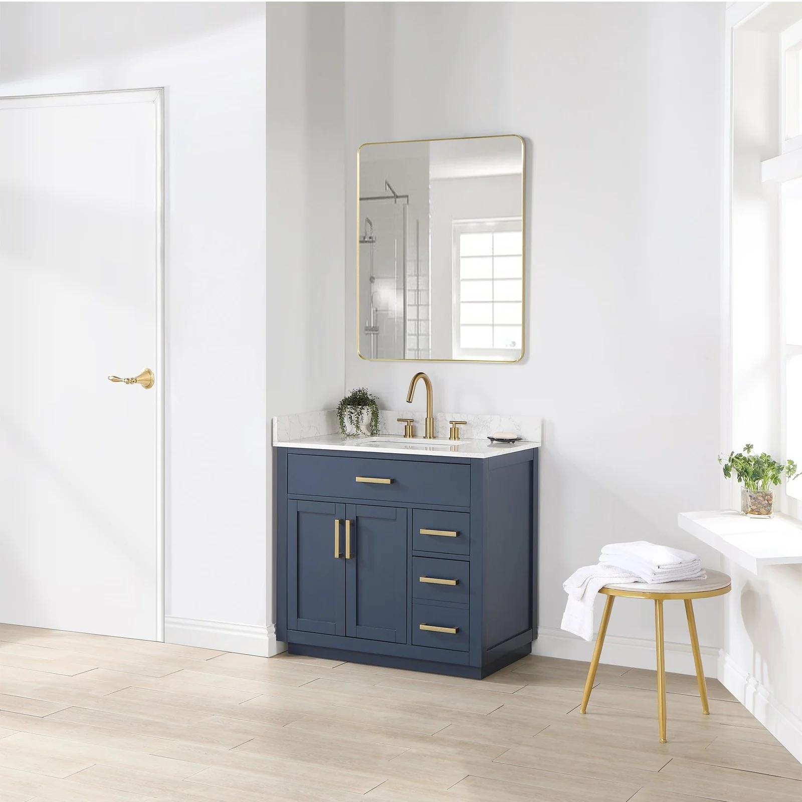 Altair Design Gavino 36" Single Bathroom Vanity in Royal Blue with Grain White Composite Stone Countertop - Image 6