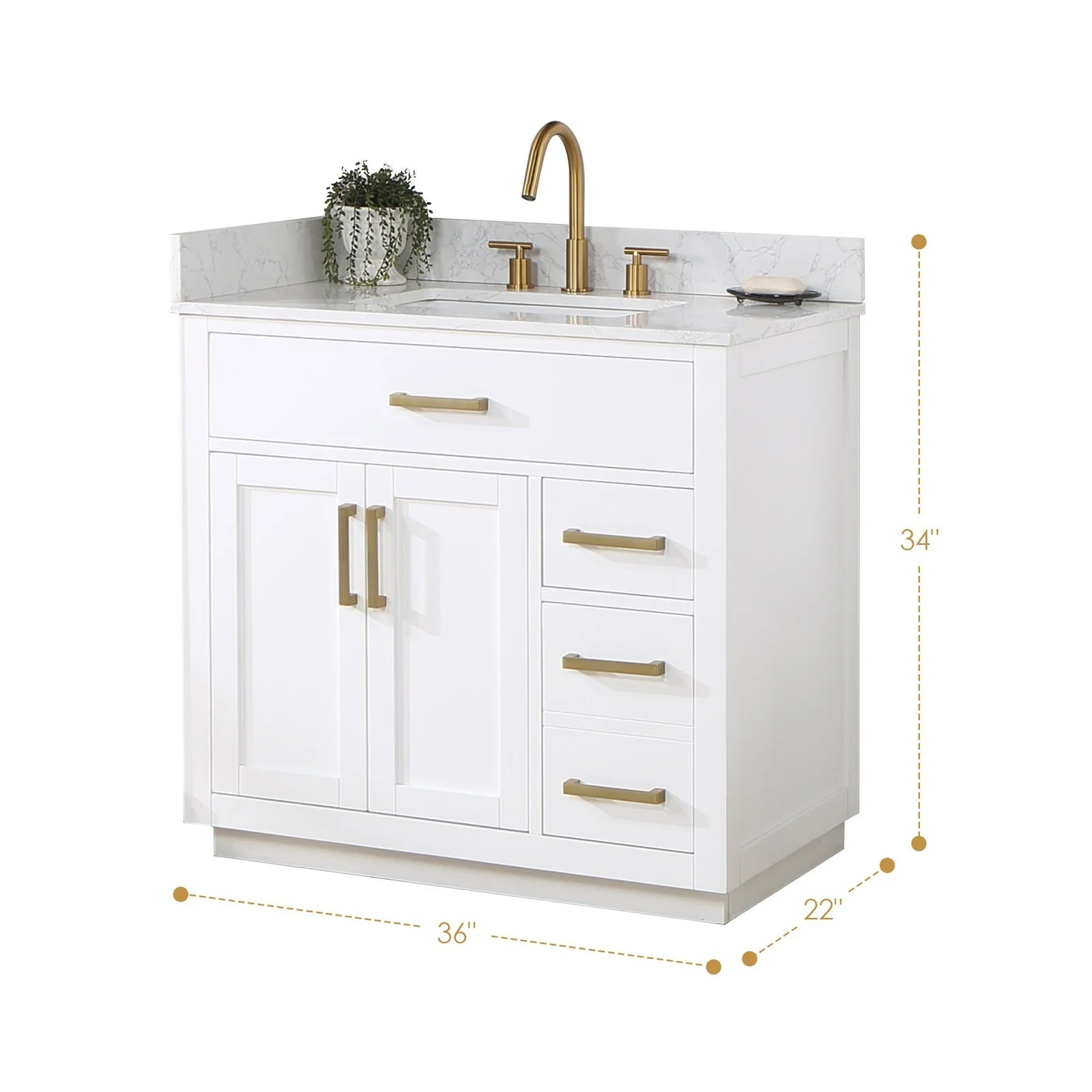 Altair Design Gavino 36" Single Bathroom Vanity in White with Grain White Composite Stone Countertop - Image 16