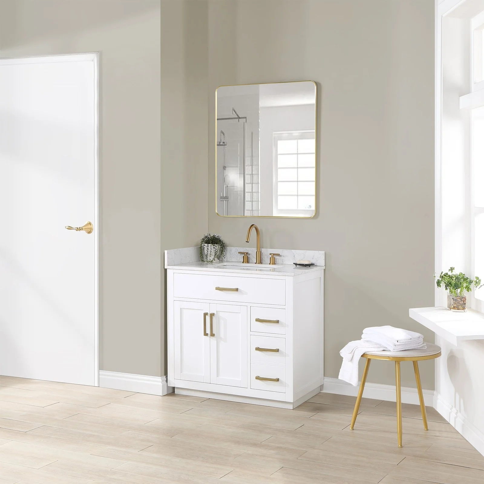 Altair Design Gavino 36" Single Bathroom Vanity in White with Grain White Composite Stone Countertop - Image 6
