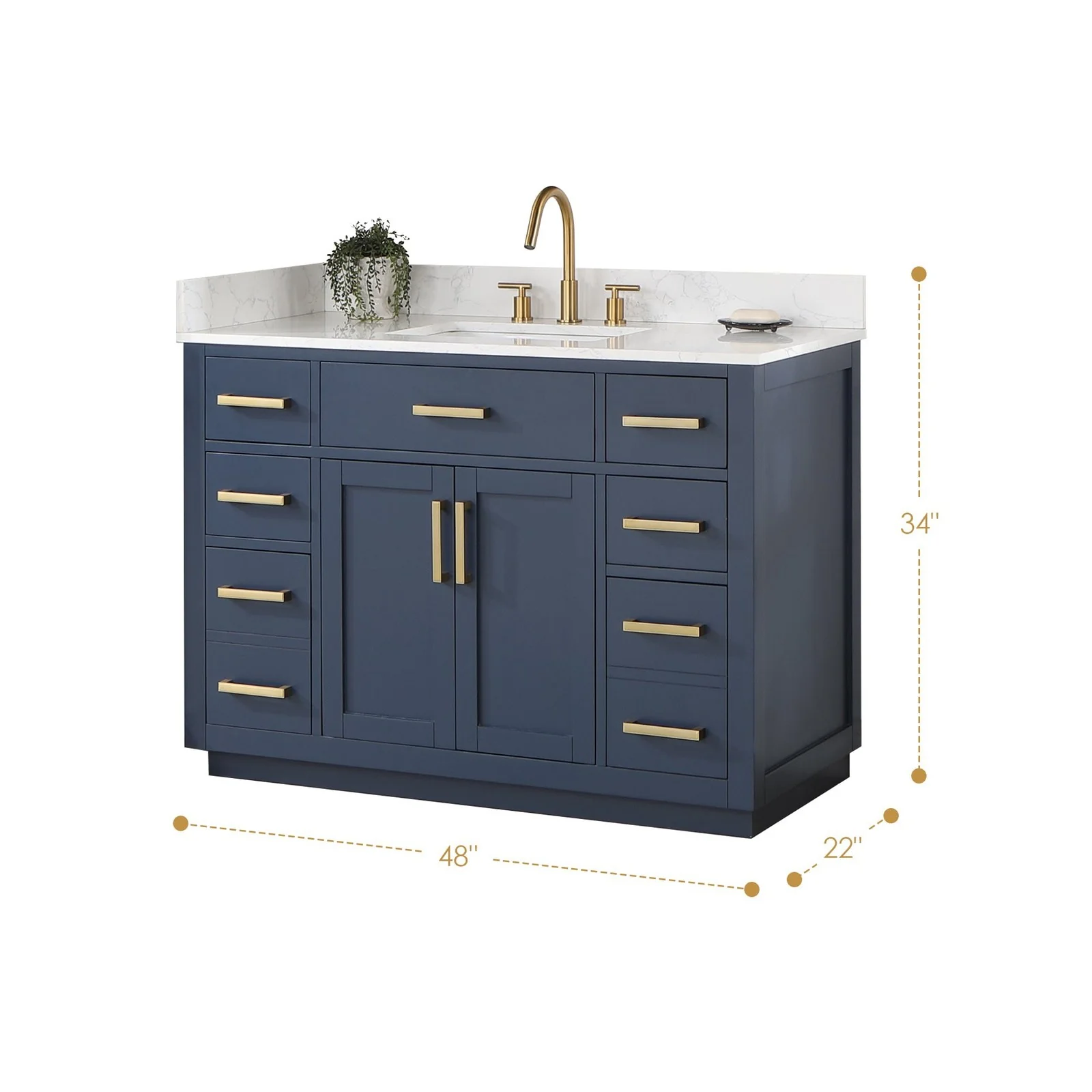Altair Design Gavino 48" Single Bathroom Vanity in Royal Blue with Grain White Composite Stone Countertop - Image 16