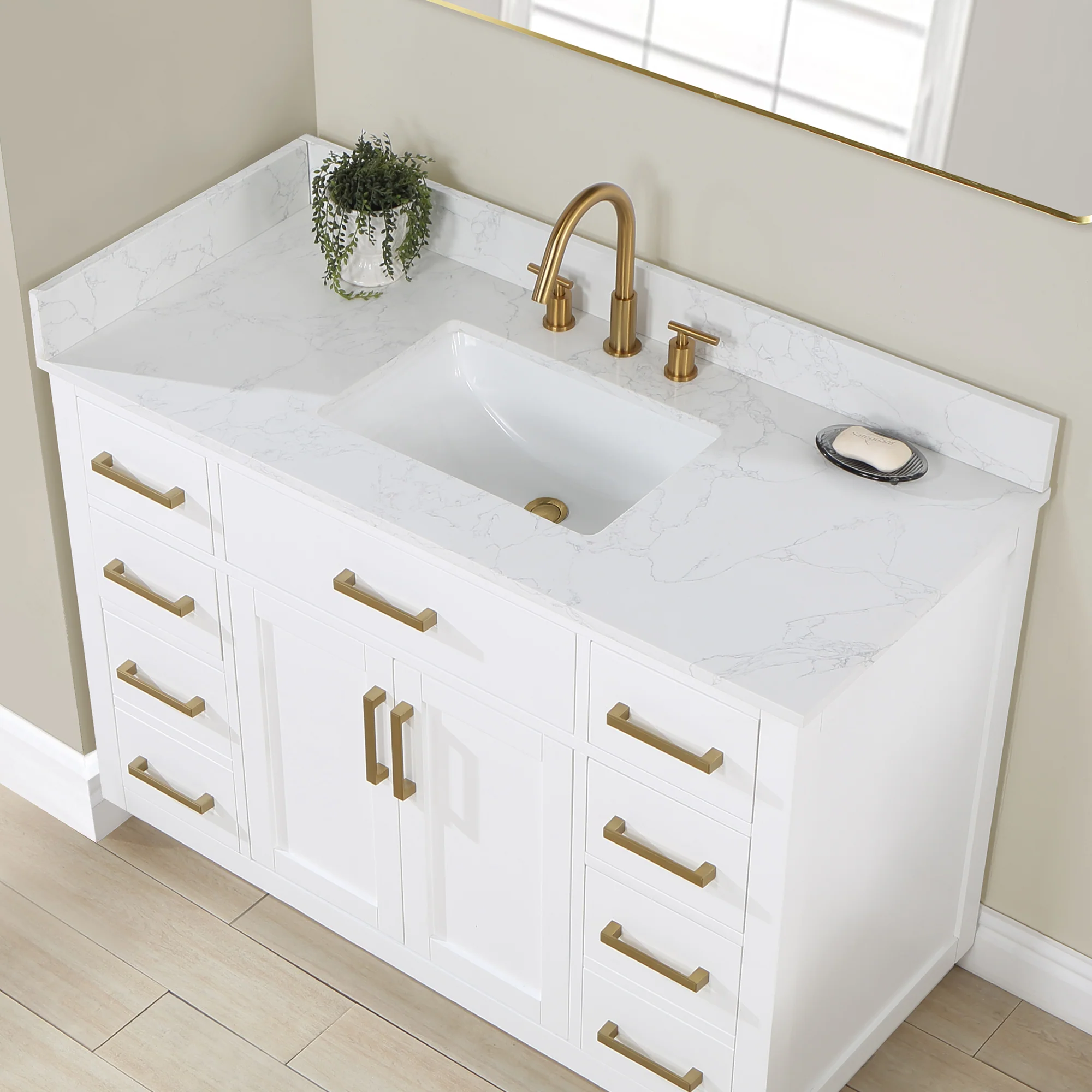 Altair Design Gavino 48" Single Bathroom Vanity in White with Grain White Composite Stone Countertop - Image 7